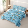thumbnail image 3 of meiyoeat Beach Vacation Shark Starfish Twin Quilt Set for Boys Girls, Summer Palm Tree Twin Coverlet Set, Blue, 2pcs, 3 of 7