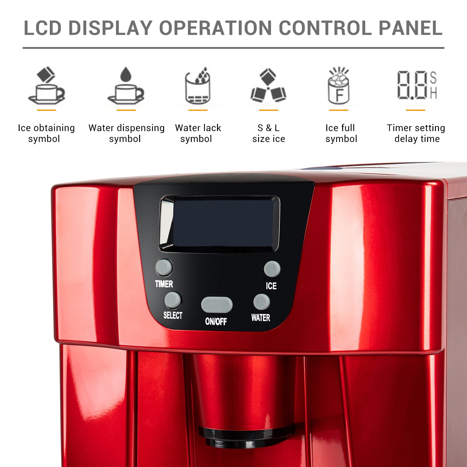 2 In 1 Ice Maker Water Dispenser Countertop 36Lbs/24H LCD Display Portable Red, Tabletop Water Ice Maker Machine with Scoop and 1.3 Pound Storage Basket 2 In 1 Ice Maker Water Dispenser Countertop 36Lbs/24H LCD Display Portable Red, Tabletop Water Ice Maker Machine with Scoop and 1.3 Pound Storage Basket