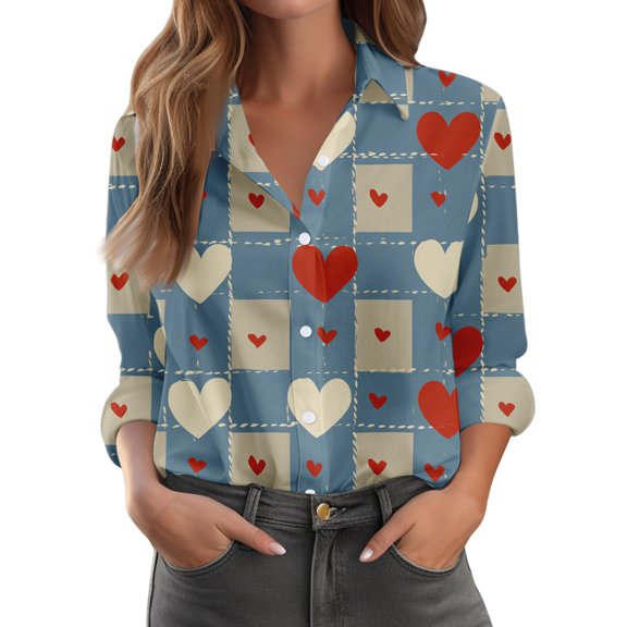 Kixjoy Long Sleeve Tops for Women Collared Button Down V Neck Shirt Casual Dressy Trendy Tunic Top Lightweight Soft Womens T Shirts, Dark Blue M