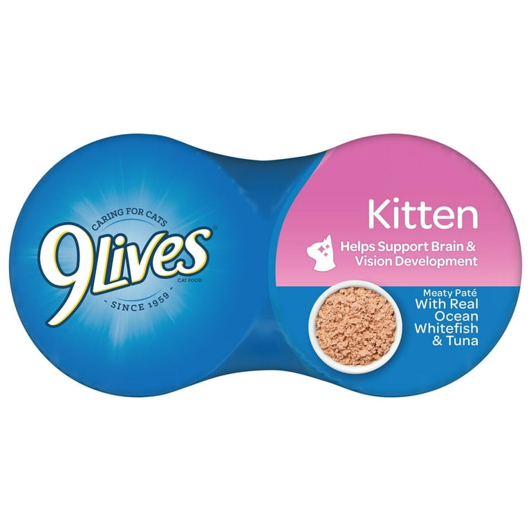 9Lives Wet Kitten Food, Meaty Pat with Real Ocean Whitefish & Tuna, 5.5  Ounce Can (Pack of 4) - Walmart.com