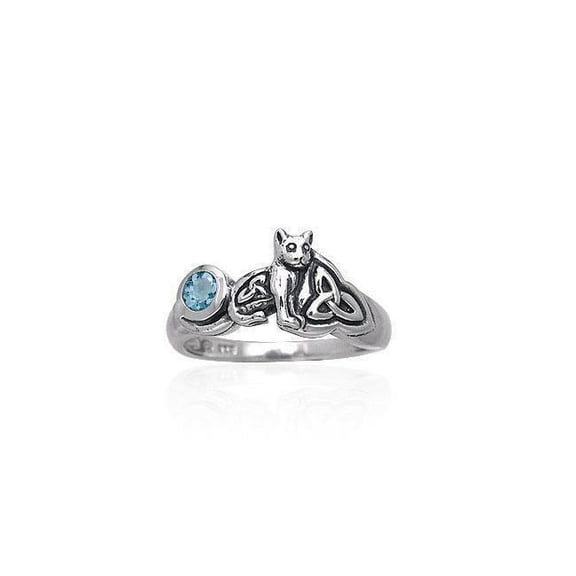 Kitty Cat 925 Sterling Silver Ring Fine Jewelry Blue Topaz