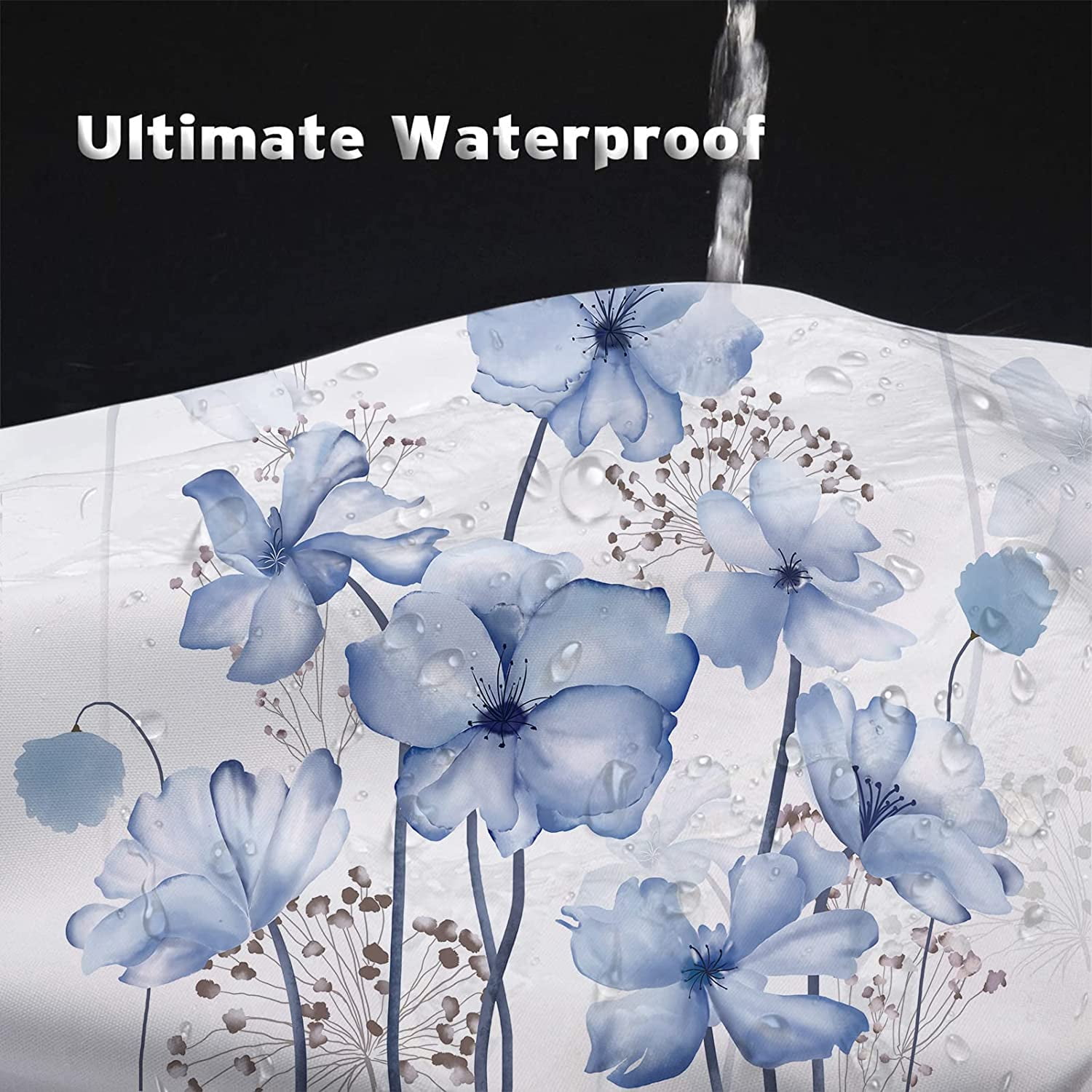 Extra Long Shower Curtain72x84 inch Length Watercolor Blue Floral Shower Curtain Sets,Navy and White Flowers Bathroom Curtains,Modern Art Bath Curtain,Waterproof Fabric with Hooks