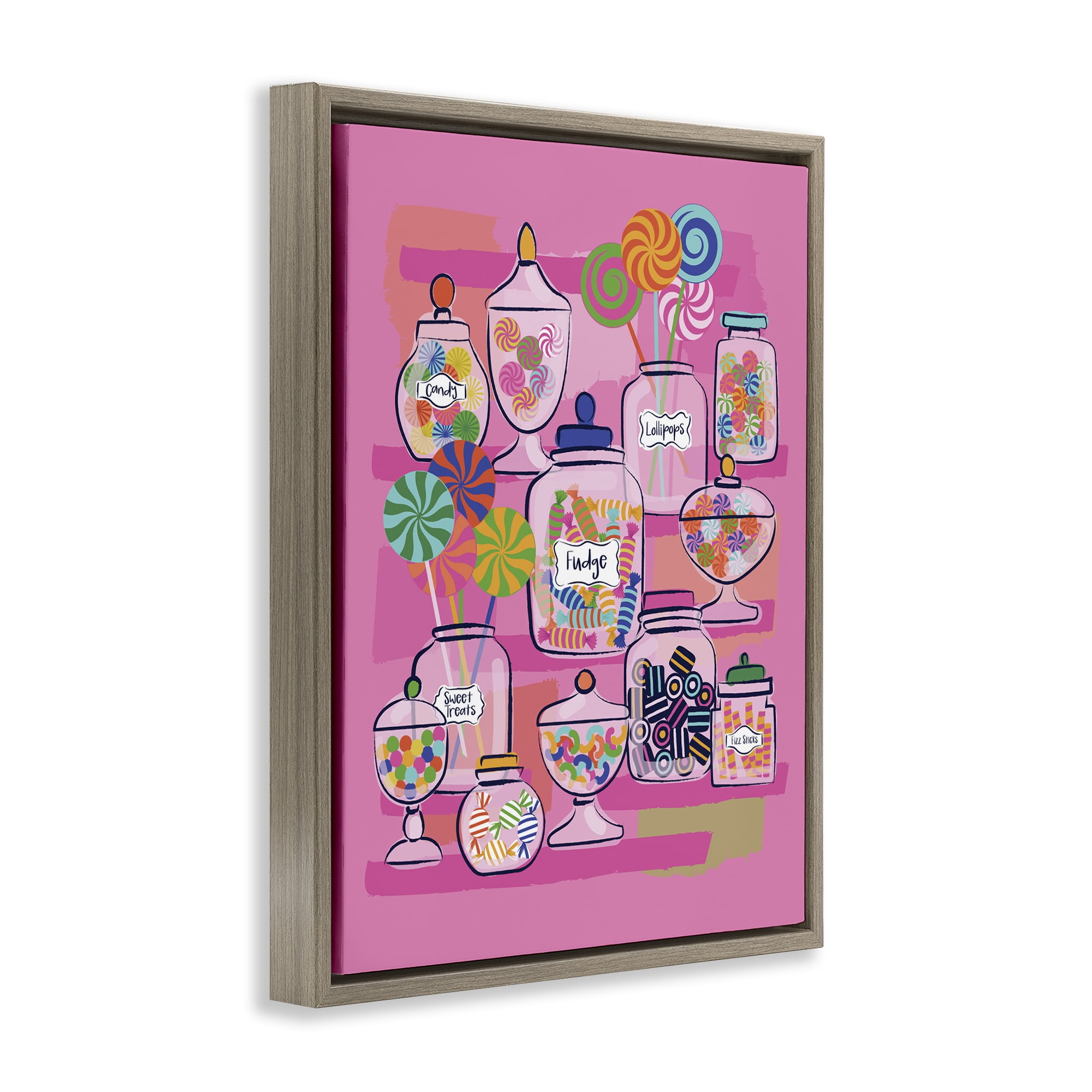 Stupell Industries Bright Candy Jars Food & Beverage Painting Brown Floater Framed Canvas Art Print Wall Art, 17 x 21