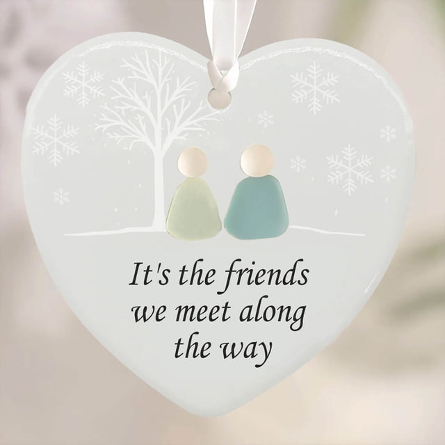 Adorno de corazón de la amistad de vidrio marino hecho a mano | Regalo único de amistad para una hermana, amiga o compañera de trabajo | Decoración colgante para árbol de Navidad con vidrio marino