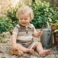thumbnail image 5 of Rhuody 12-18 Months Toddler Boy Outfits Short Sleeve Summer Striped Knit Short For Kids Beachwear Tee & Shorts Ensemble Durable Wear Khaki, 5 of 8