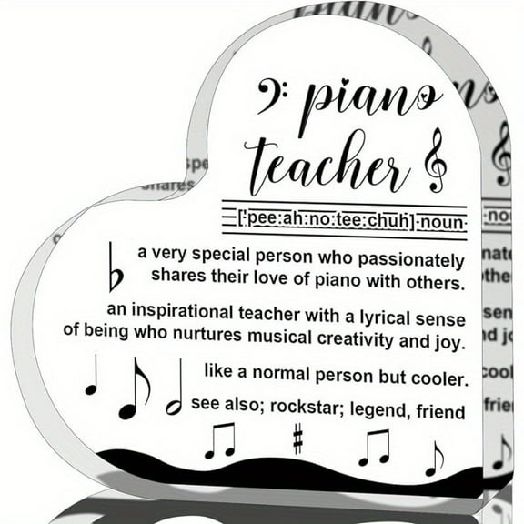 Heart-Shaped Acrylic Desk Sign for Piano Teachers Inspirational Acrylic Thank You Gift Birthday Appreciation for Music Educators Perfect Present 4 Inch