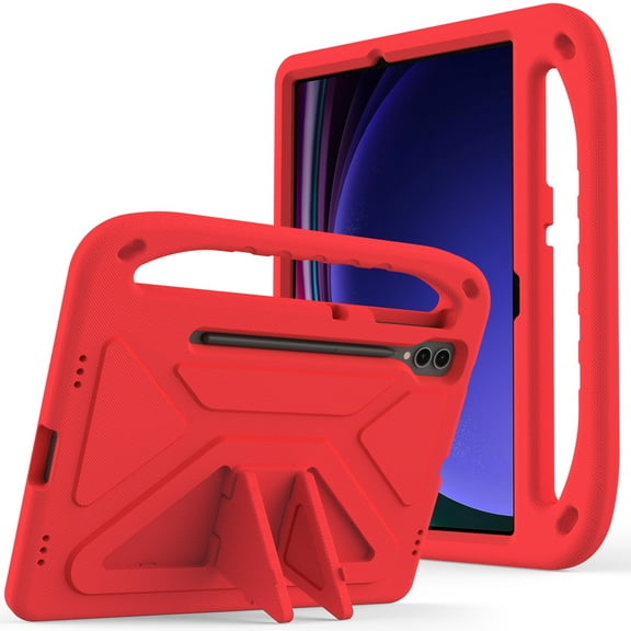 Decase for Samsung Galaxy Tab S9 Plus/S8 Plus/S7 Plus/S7 FE 12.4" tablet with EVA Foam Handle Kids Friendly Stand Cute Tablet Shell , Red