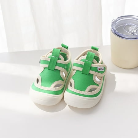 

QISIWOLE Toddler Shoes Baby Boys Girls Cute Solid Color Hollow Out Non-slip Soft Sole Beach Canvas Sandals clearance under 10