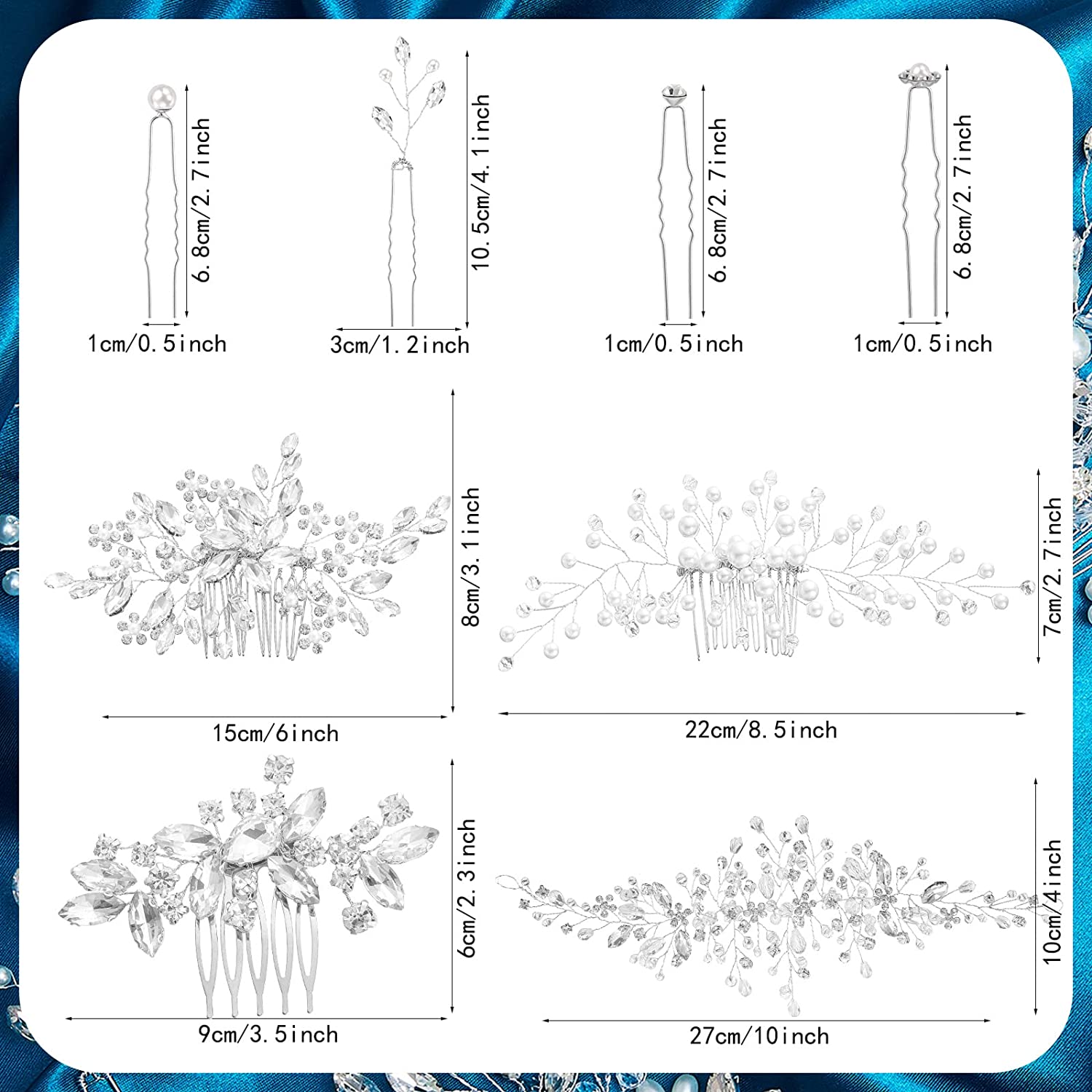 44 Pieces Wedding Hair Comb Faux Pearl Crystal Bride Hair Accessories Hair Side Comb Clips U-shaped Flower Rhinestone Pearl Hair Clips for Bride Bridesmaid (Fresh Style)