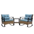 thumbnail image 3 of 2 Rocking Chairs and 1 Table Set, Blue Rattan and Steel / Comfortable for Chatting Outdoors, 3 of 6