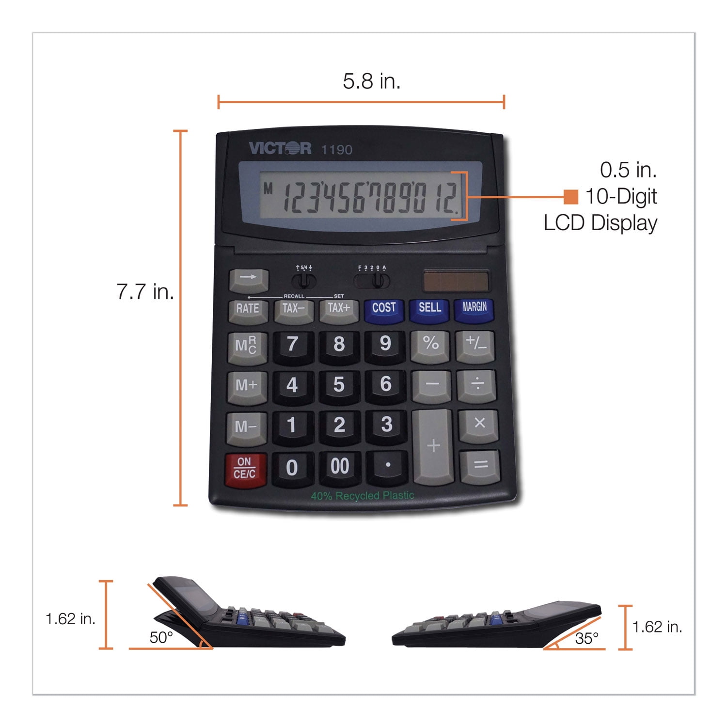 1PC Victor 1190 Executive Desktop Calculator, 12-Digit LCD