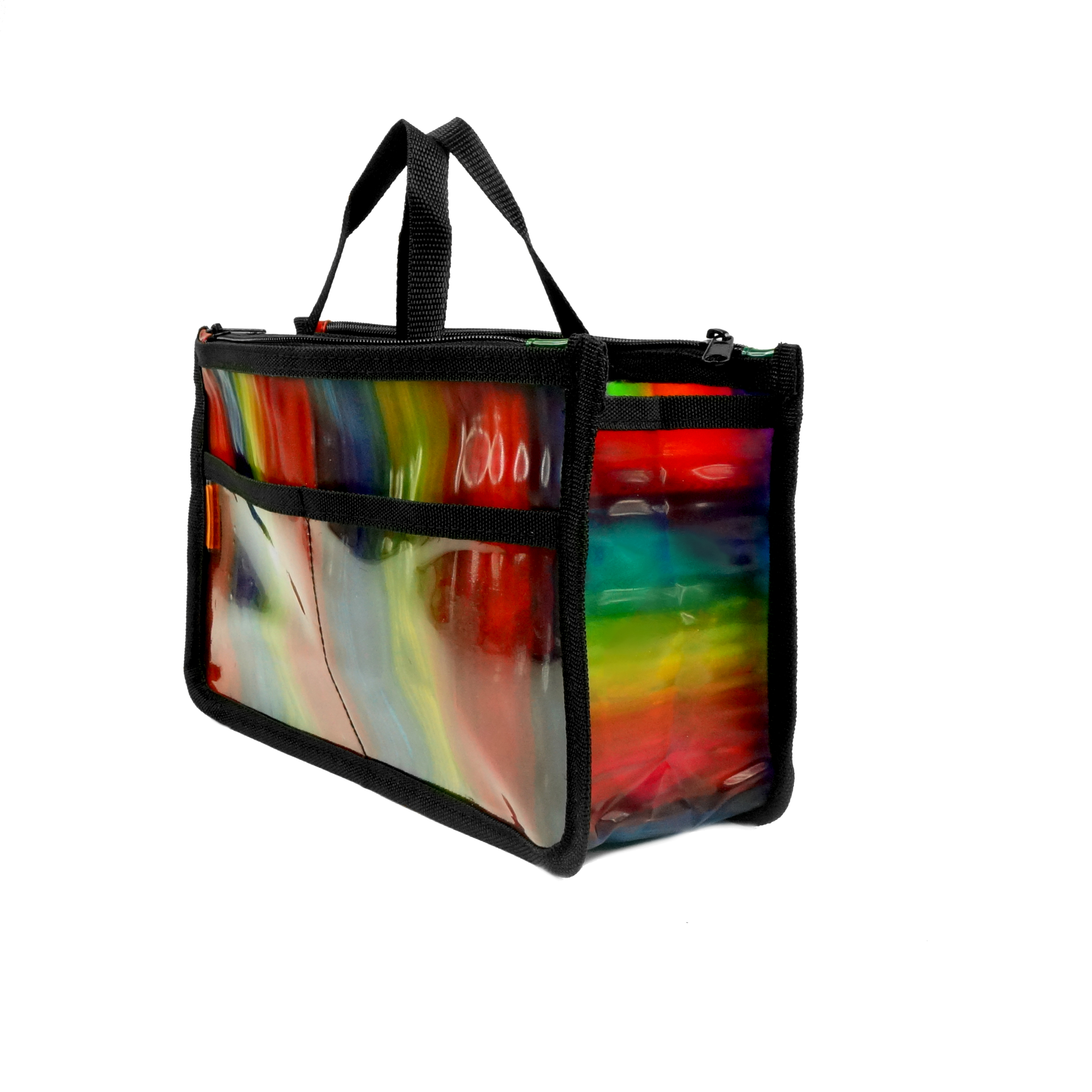 5 Pack Clear Rainbow Handbag Organizer See Through Cosmetic Badget Insert Purse Organizer Transparent Travel Pouch Liner Shaving Toiletry Bag with black handle