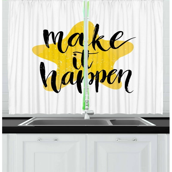 Ambesonne Wording Kitchen Curtains, Make It Happen, 55"x39", Yellow Black