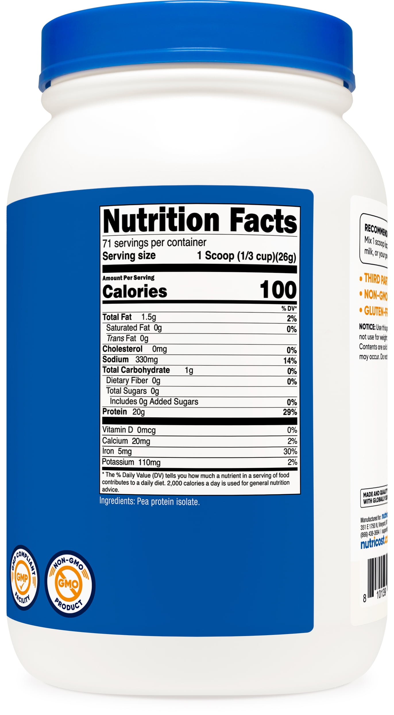 Nutricost Pea Protein Powder (4 LBS) Unflavored - 20g of Vegan Pea Protein Isolate, GMO-Free, Gluten-Free, 71 Servings