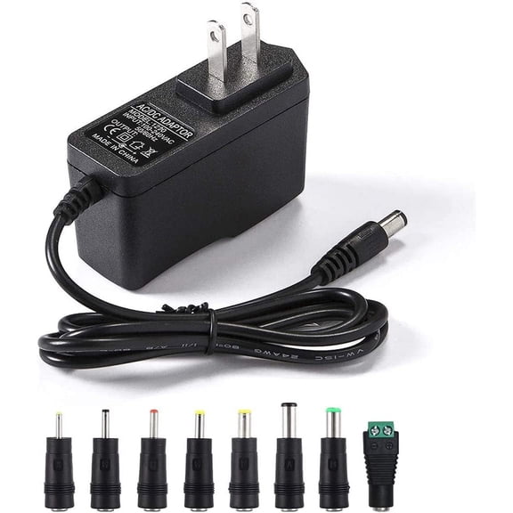 12V 2A Power Supply AC Adapter Replacement with 8 Tips, Regulated 12 Volts 2000mA Cord Charger for LED Strip Light, CCTV Camera, GPS, Webcam, Router, BT Speaker DC12V Transformer (6ft)