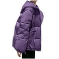 thumbnail image 4 of Crunowin Women Puffer Coat, Cotton Padded Solid Color Long Sleeve Hooded Pocket Winter Parka Coat Purple L, 4 of 6