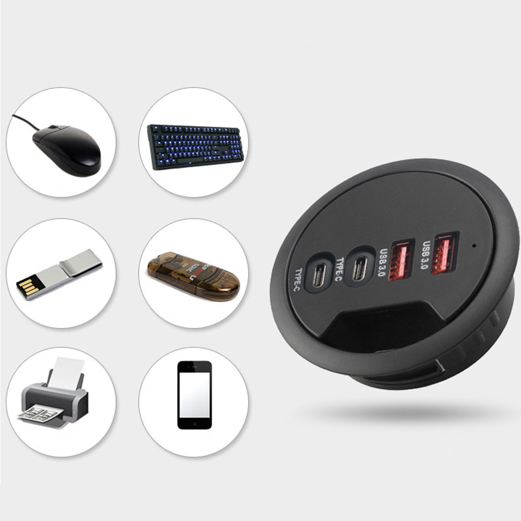 ZUARFY EU US Mounting In-Desk 4 Ports USB 3.0 USB C Type C Hub Power Adapter Multi Splitter for PC Laptop Computer Cellphone