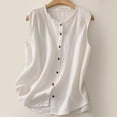 thumbnail image 2 of Curuila Womens Summer Tops Loose Fit Sleeveless Crew Neck Solid Color Button Down Casual Breathable T Shirt White Size Xl, 2 of 3