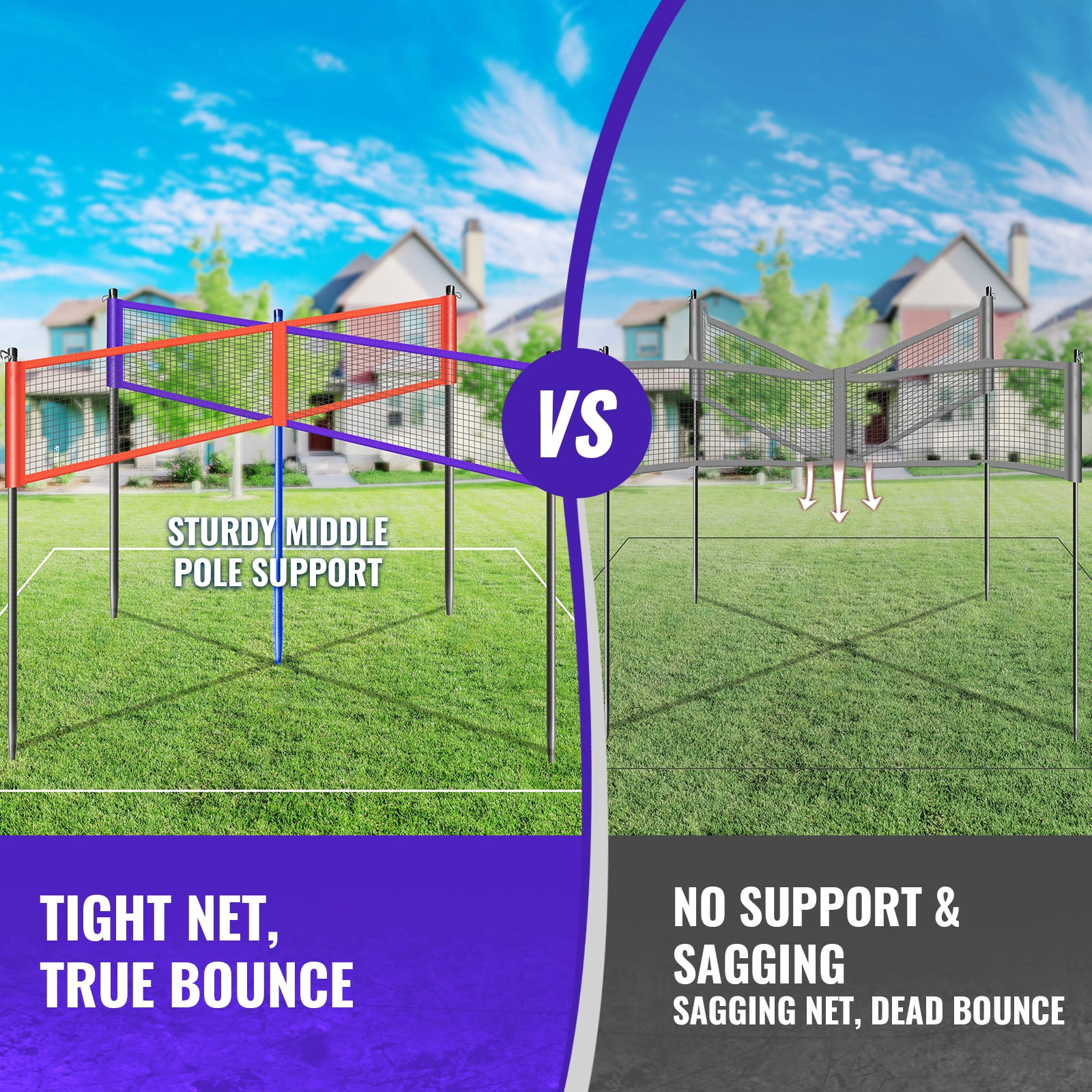 CureCalor 4 Way Volleyball Net Set, Adjustable Height, 4 Square Volleyball Set for Backyard & Beach