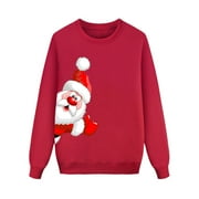Luiyenes Family Matching Outfit Christmas Long Sleeve Santa Print Hoodless Pullover Sweatshirt Blouse For Dad
