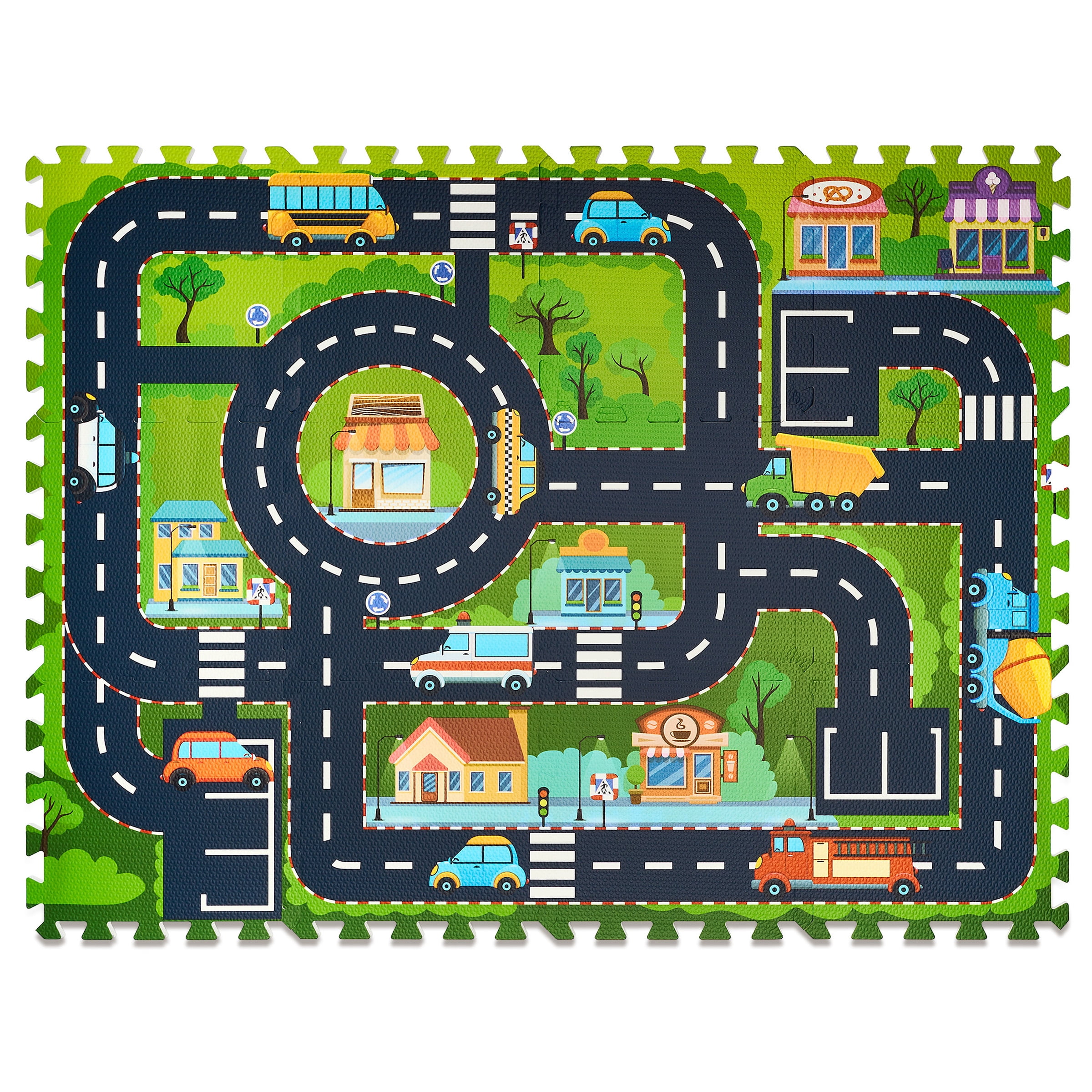 Sorbus Foam Playmat for Kids - Traffic Play Mat for Babies - Interlocking Floor Mats City Road Design - Track Play Rug for Children - Educational Playmat Rug Squares for Toy Cars & Trucks (12 Tiles)
