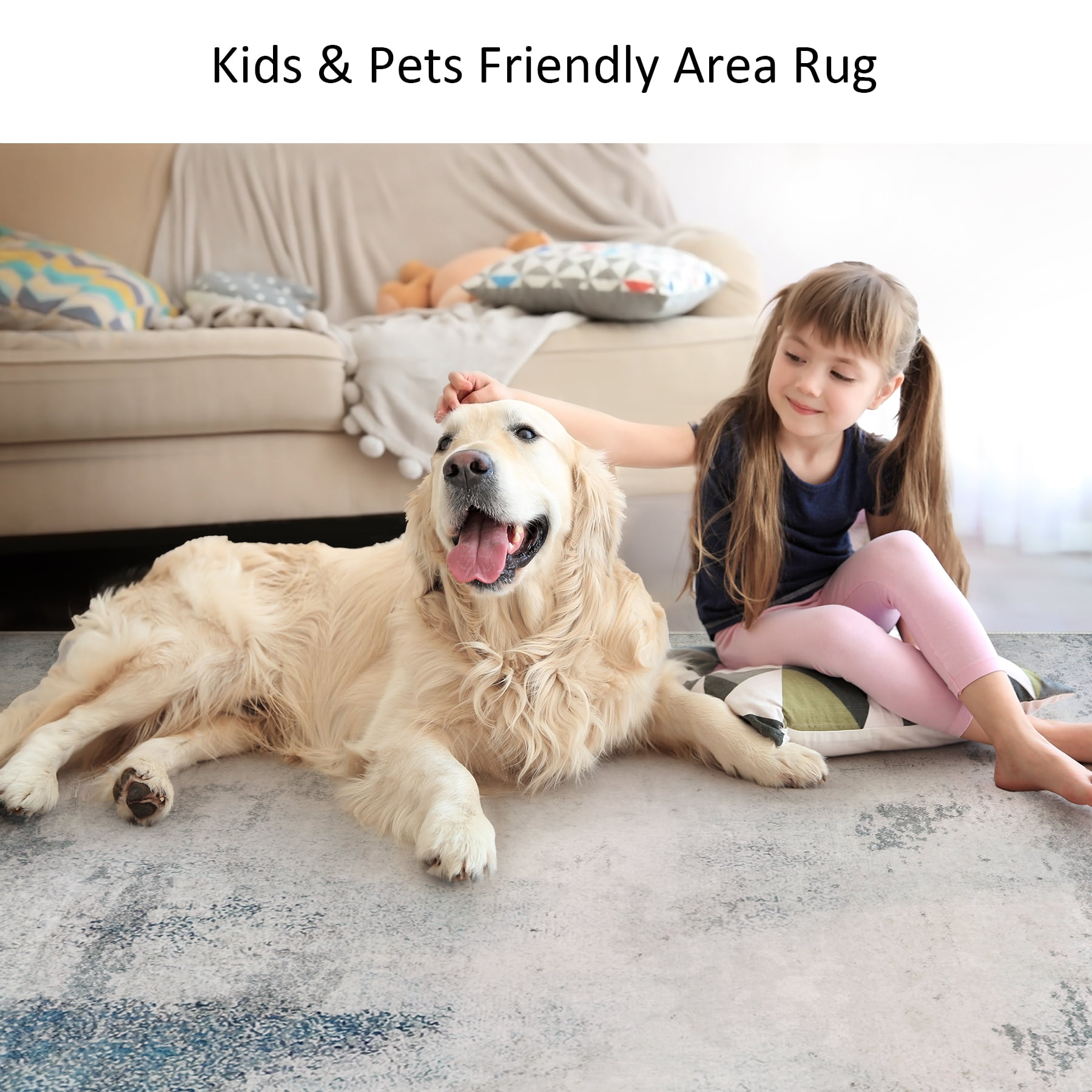 Aonewoe 8x10 Area Rugs for Living Room Abstract Washable Rugs Soft Neutral Bedroom Rug Non Slip Indoor Carpet for Living Room, Dining Room, Playroom, Office (Blue/Gray)