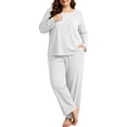 thumbnail image 5 of NominalSnug Plus Size Pajamas for Women Set Ribbed Knit Pjs Womens 2 Piece Long Sleeve Pajama Sets with Pockets Sleepwear, 5 of 8