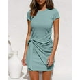 thumbnail image 2 of Short Sleeve Crew Neck T Shirt Dress Tie Waist Ruched Bodycon Mini Dress - Light Green, 2 of 4