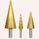 thumbnail image 3 of Brocas escalonadas de 3 piezas para perforar paneles aislantes, madera y chapa metálica. Mango triangular, 3 of 9
