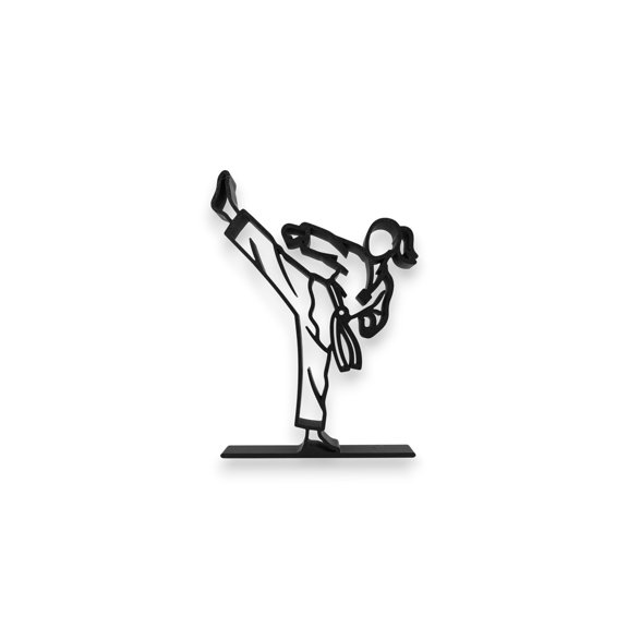 Female Basic High Side Kick Line Art Sculpture, Black, 8.64 Inch Indoor Decor