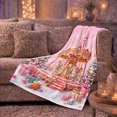thumbnail image 6 of Winter Carousel Christmas Trees Ornaments Pink decorative motif Theme, Festive Holiday Scene, Warm Flannel Blanket for Living Room and Family Room, Art Lovers Christmas Gift, Festive Home Decor, 6 of 9