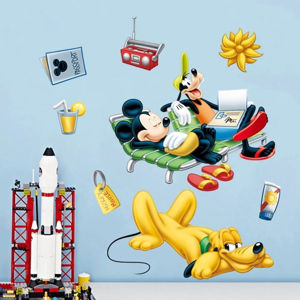 Pegatinas de pared navideñas de Mickey y Minnie, calcomanía de Arte de coche, decoración de habitación de niños, murales de favores, póster de pared roto