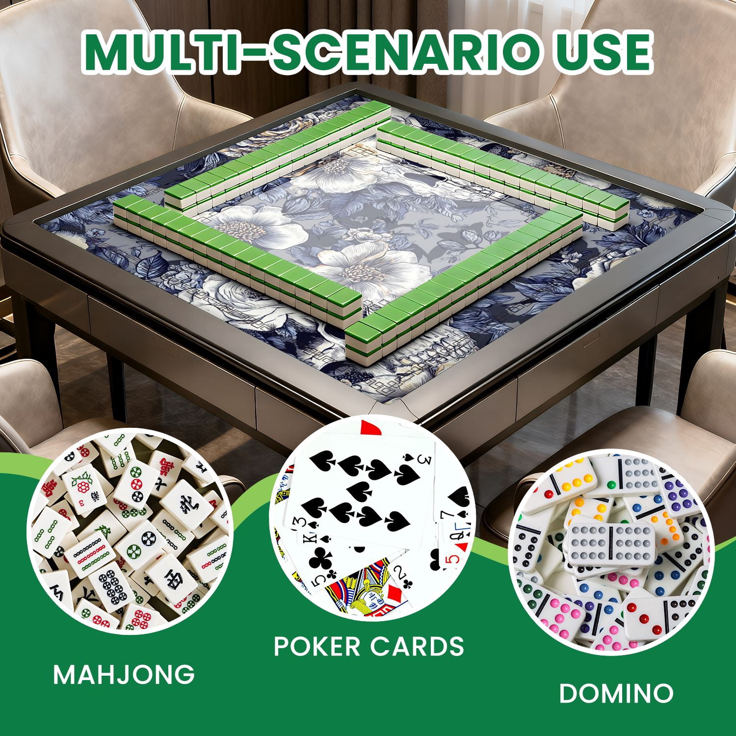 Mahjong Mat 31.5" x 31.5" seamless Wreaths garden flowers skulls Roses Non-Slip Noise Reduction American Mahjong Tiles Table Cover for Dominoes Poker Card Board Games Gift