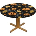 thumbnail image 3 of muroi Pumpkins Cobwebs Fall Leaves Halloween Fitted Round Tablecloth Waterproof Table Cloth with Elastic Edge Wipe Clean Table Cover for Indoor Outdoor Fits 45"-50", Medium, 3 of 6