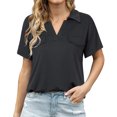thumbnail image 3 of Top con cuello en V para mujer, elástico, suave, transpirable, Retro, moda clásica, cuello en V, Top informal holgado de manga corta para mujer, 3 of 6