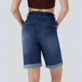 thumbnail image 4 of Yifymode Women's High Waisted Stretchy Bermuda Jean Shorts, Loose Straight Leg Rolled Hem Denim Shorts,Dark Blue S, 4 of 5