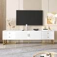 thumbnail image 4 of TV Cabinet, Low Panel with Textured Doors, TV Stand with Drawers, Gold Handles and Gold Legs, 4 of 10