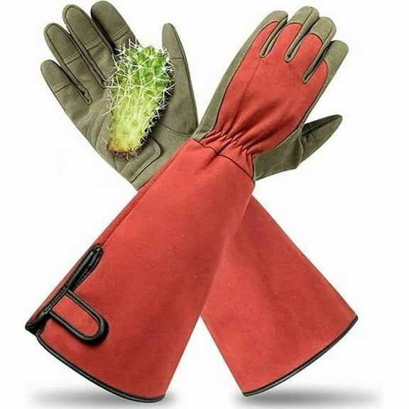 "Heavy-Duty Thorn Proof Rose Pruning Gloves–16.3-Inch Arm Protection, Durable Goatskin Leather Gardening Red Gloves for Men & Women (Sizes L)"