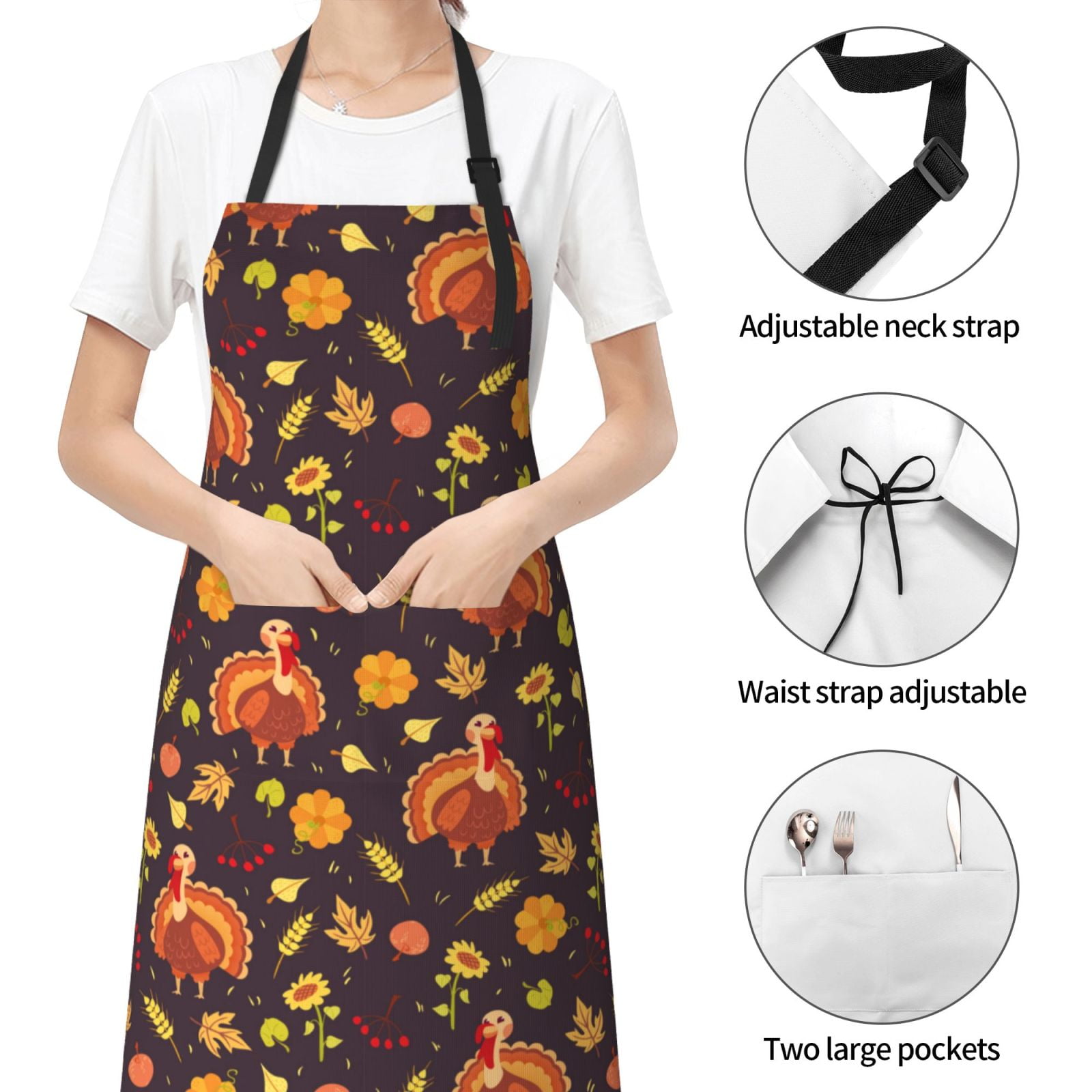 Kdxio Turkey Bird Apron with Pockets Adjustable Kitchen Aprons for Men Women Waterproof Aprons for Cooking,Drawing,Crafting, Baking Household Cleaning