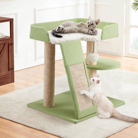 Hommow 20  Cat Tree  Modern Cat Tower with Cat Scratching Post & Interactive Swing Ball for Indoor Cats  Green