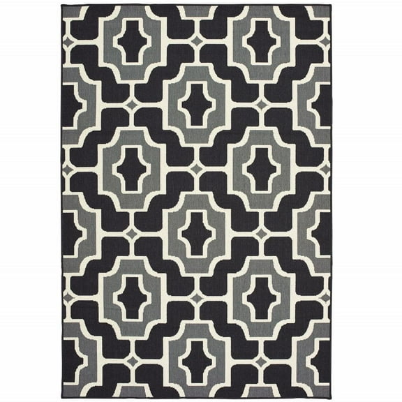 HomeRoots 2' X 4' Black and Gray Geometric Stain Resistant Indoor Outdoor Area Rug