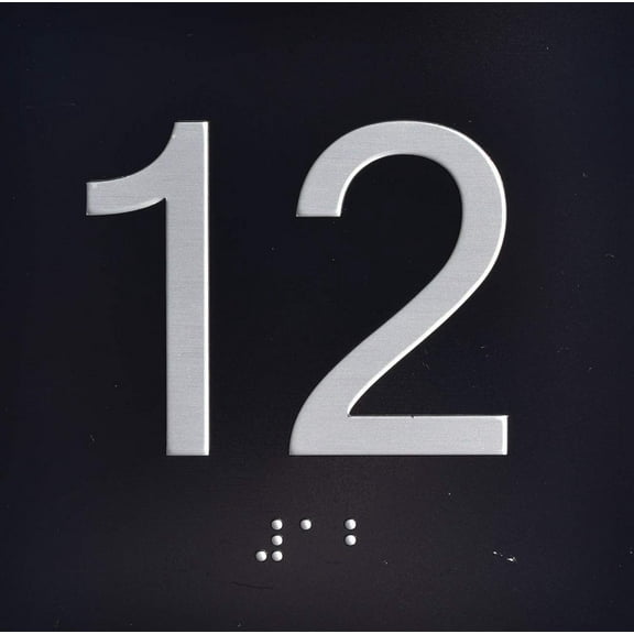 12TH Floor Elevator Jamb Plate Sign with Braille and Raised Number-Elevator Floor Number Sign(Black)