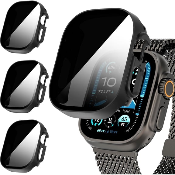 Suoman 3-Pack for Apple Watch Ultra 3/2/1 49mm Privacy Screen Protector Case, [Anti-Peeping] Ultra-Thin Tempered Glass Case Cover iWatch