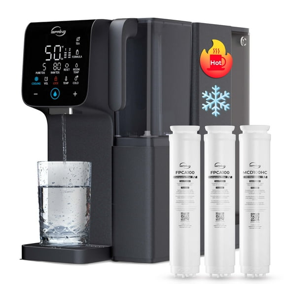 iSpring Countertop RO Alkaline Water Dispenser, 9 Hot & Cold Temperature options, 6 Dispensing Volume Settings, TDS & Filter Life Monitor, w/up to 2-Year Replacement Filter Set (Model: RCD100HCG)