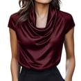 thumbnail image 2 of LIZUOJUNF Women's Silk Tops Shirts Cowl Neck Short Sleeve Dressy Business Work Office Tunic Tops, 2 of 4
