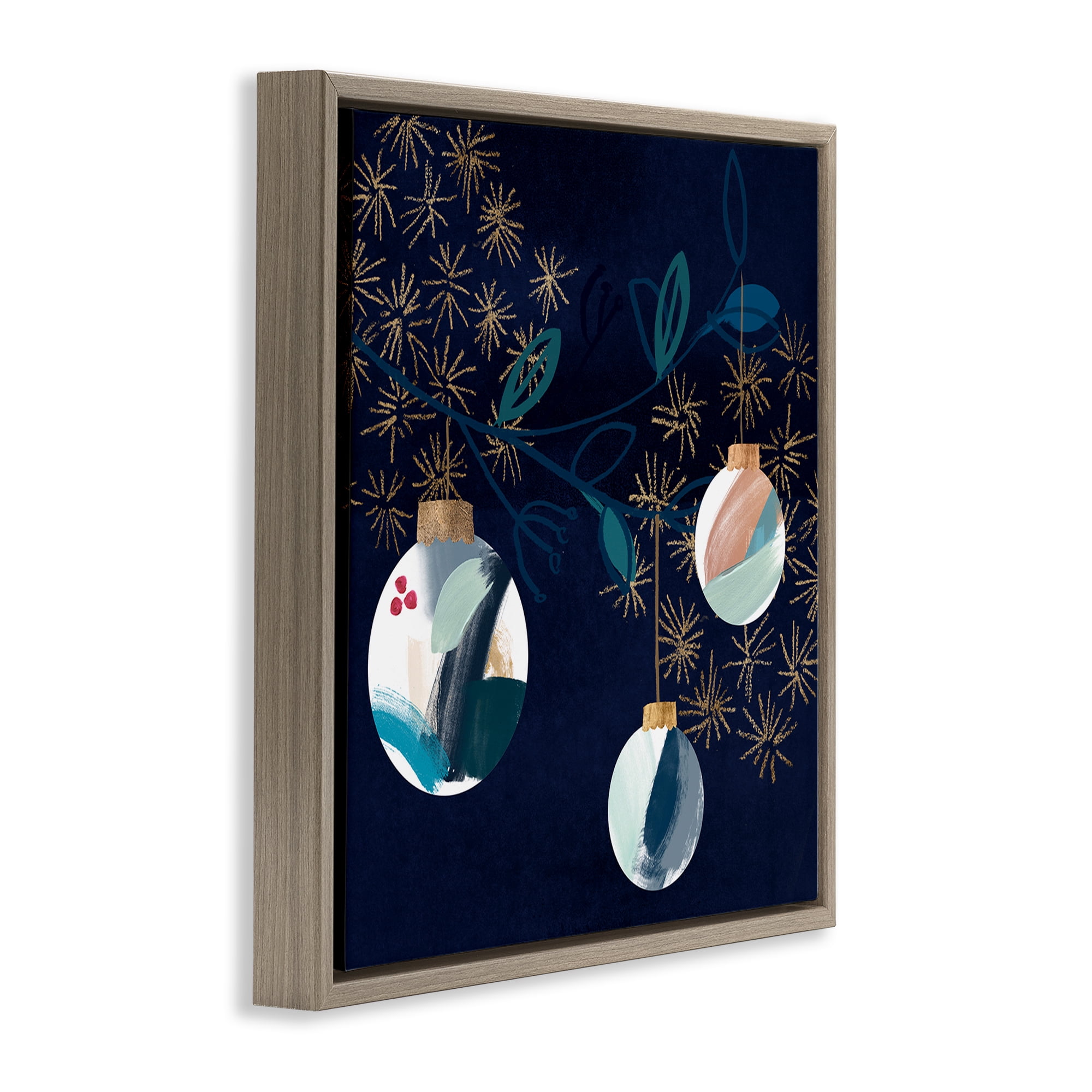 Stupell Industries Hanging Christmas Orbs Holiday Painting Brown Floater Framed Art Print Wall Art, 18 x 18