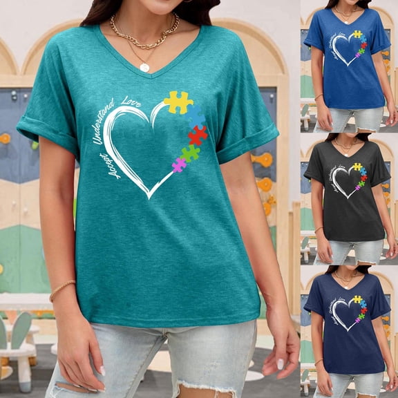 CHENge Plus Size Autism Awareness Shirt for Women Autism Acceptance Tshirt Autism Mama Tee Support Gift Tee Tops