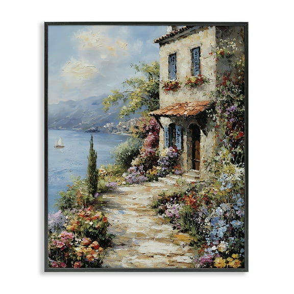 Stupell Industries Seaside Cottage Architecture Cityscapes Painting Black Framed Art Print Wall Art, 11 x 14