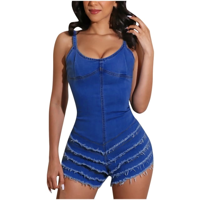 Combinaisons pour Femmes Décontractées Combinaisons Décontractées pour Femmes Mode à Bretelles Laminé Fermeture Éclair Arrière une-Pièce Combinaisons en Jean