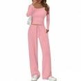 thumbnail image 3 of APEXFWDT Women's Casual Activewear Set - Long Sleeve Square Neck Fitted Top & Drawstring Wide-Leg Pants Loungewear Outfit,XXL,Pink, 3 of 9